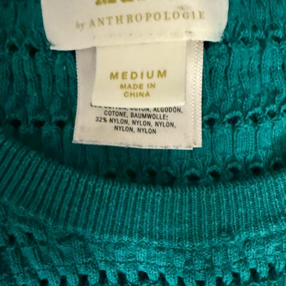 Maeve Anthropologie Green Pointelle Knit Fit & Flare Dress Feminine Spring M - Picture 6 of 6